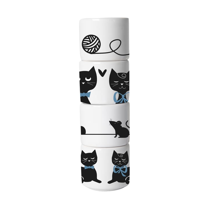 Set de 4 hueveras Moomin love - Blanco-negro-azul - Pluto Design