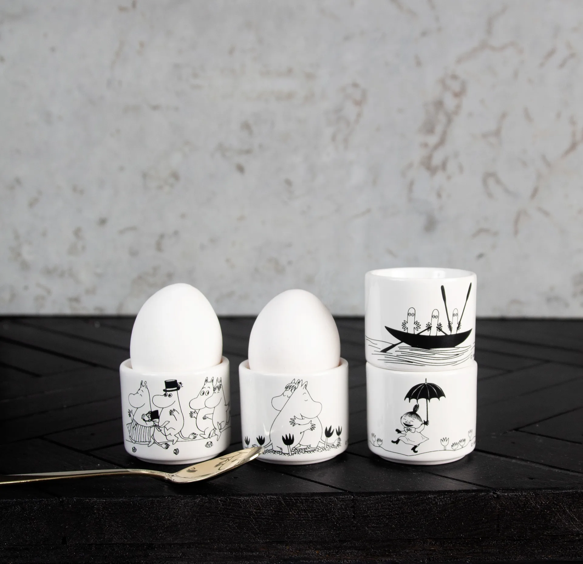 Set de 4 hueveras Mumin, blanco Pluto Design