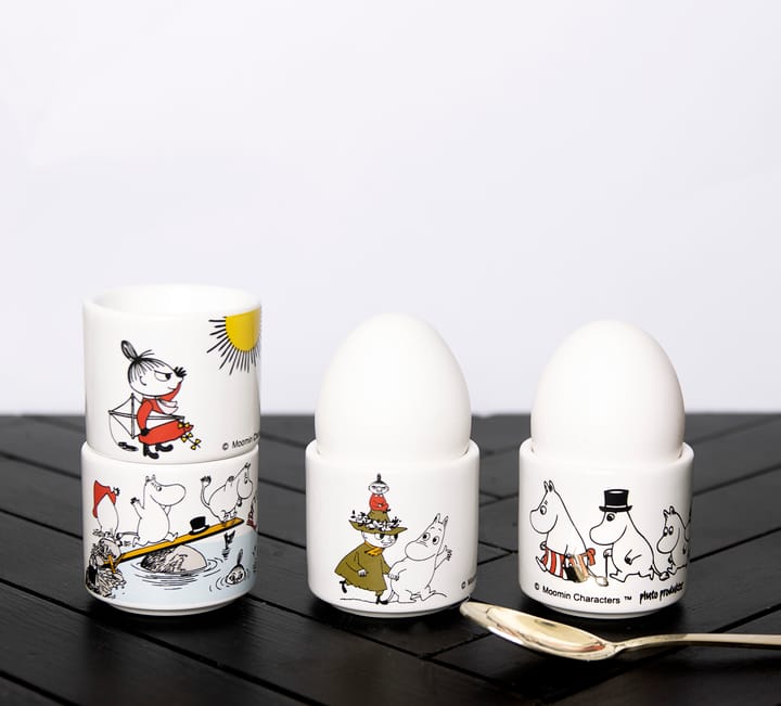 Set de 4 hueveras Mumin färg, blanco con motivo Pluto Design