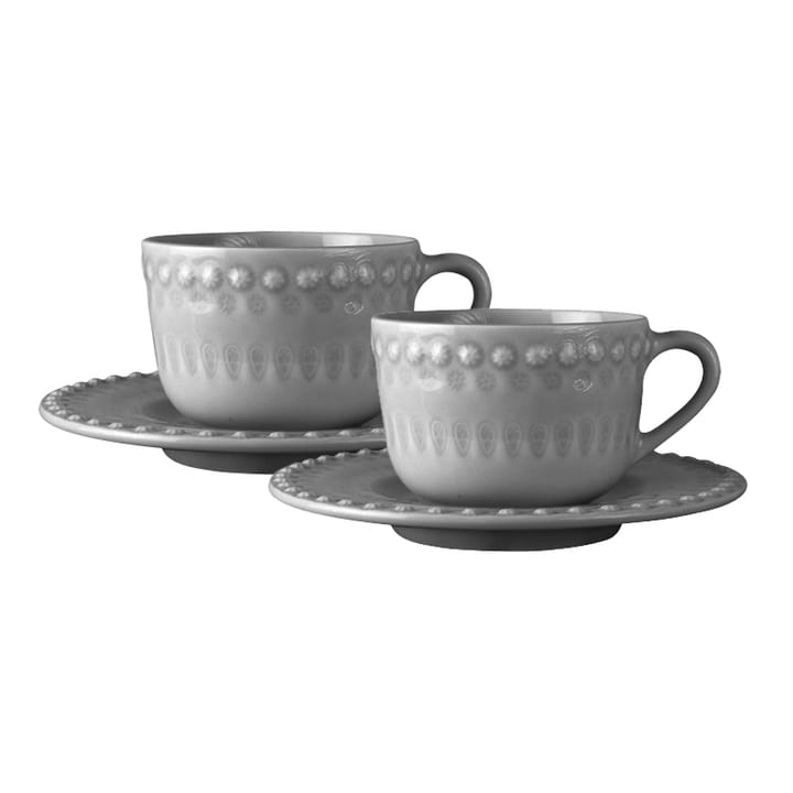 2 Tazas de té y platillos Daisy - Soft grey (gris) - PotteryJo