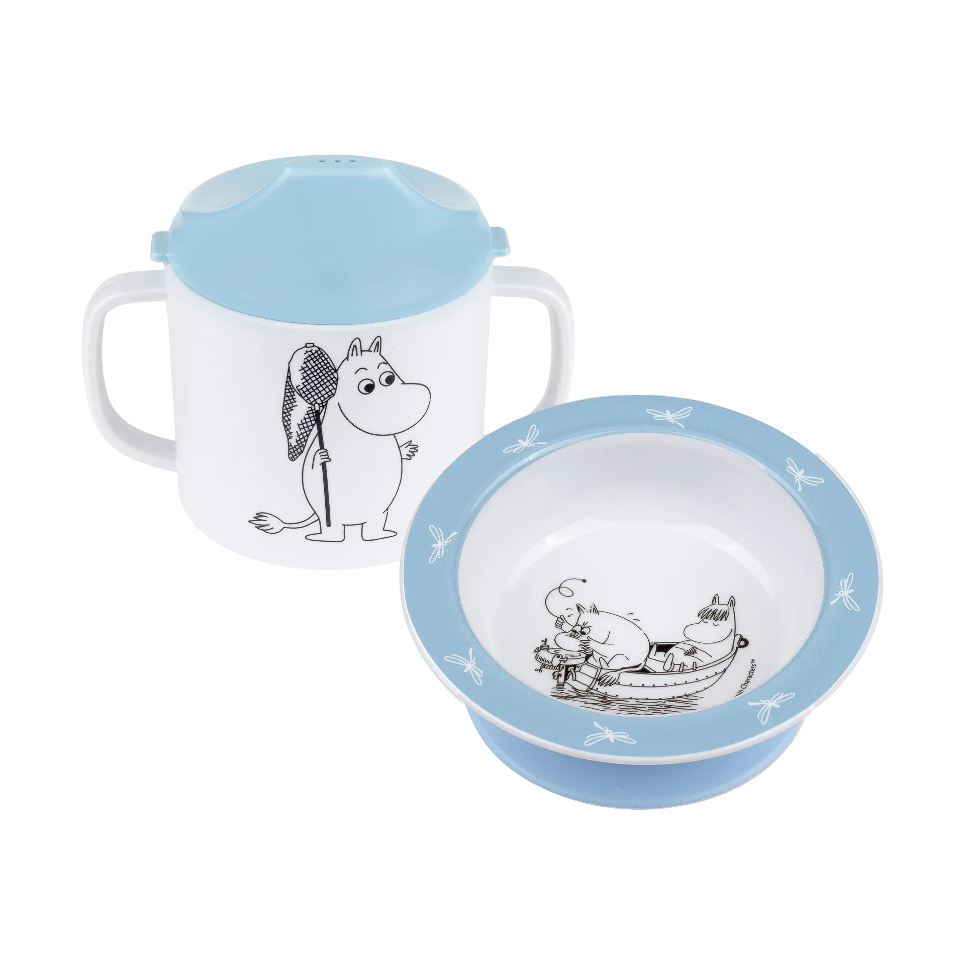 Mumin Vatten & Bad taza con boquilla y plato con ventosa, Azul Rätt Start
