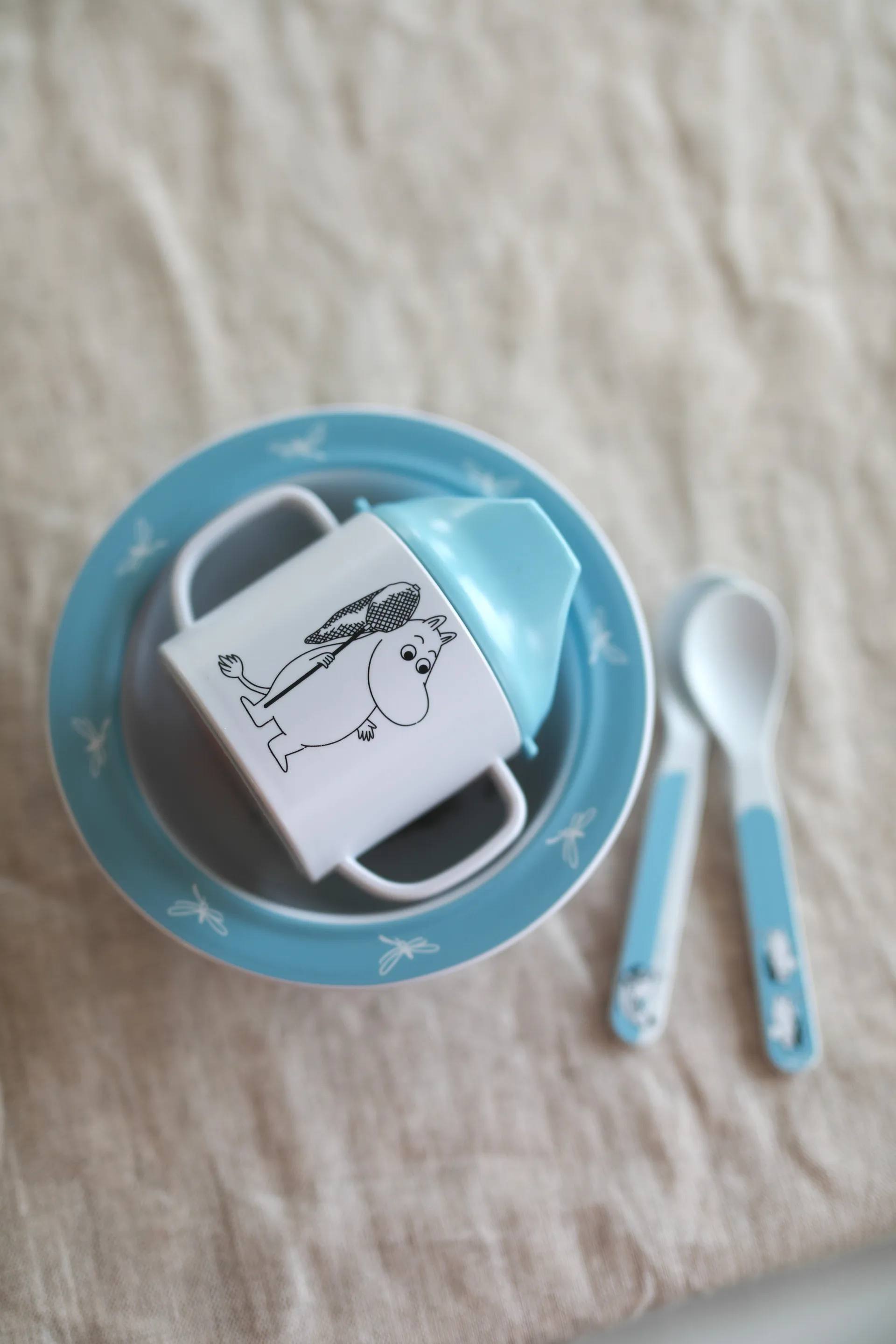 Mumin Vatten & Bad taza con boquilla y plato con ventosa, Azul Rätt Start