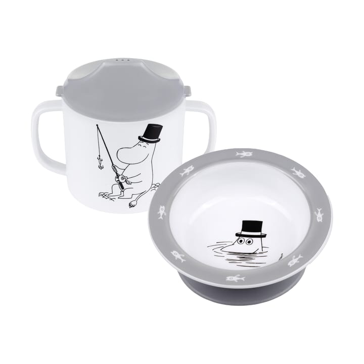 Mumin Vatten & Bad taza con boquilla y plato con ventosa - Gris - Rätt Start