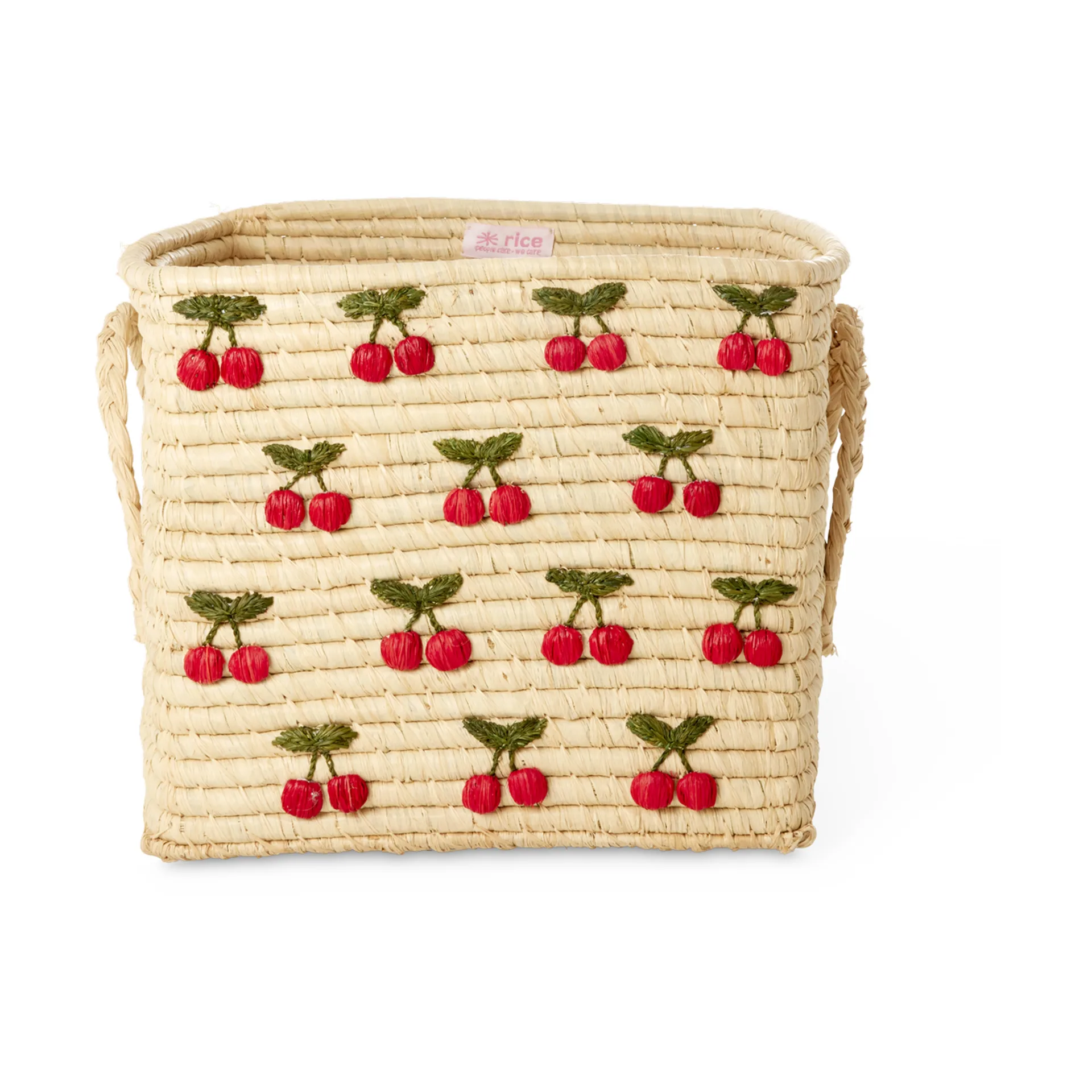 Cesta con asas Rice rafia 30x30 cm, Cereza RICE