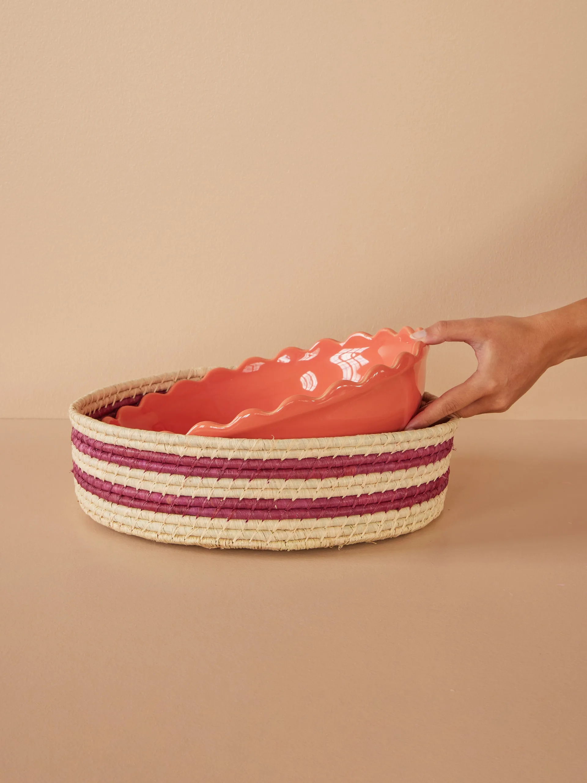 Cesta de almacenamiento Rice redonda rafia large, Berenjena RICE