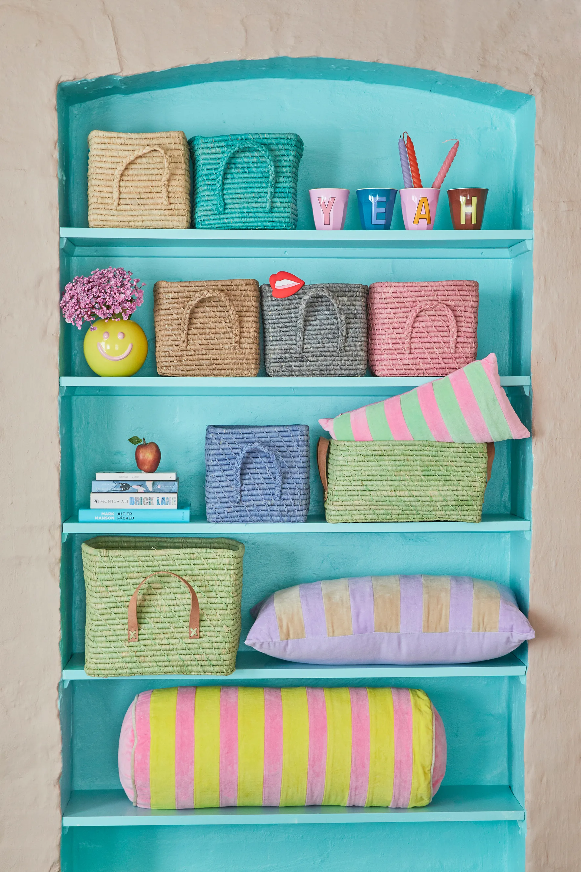 Cesta de rafia con asa Rice 20x20 cm, Soft pink RICE