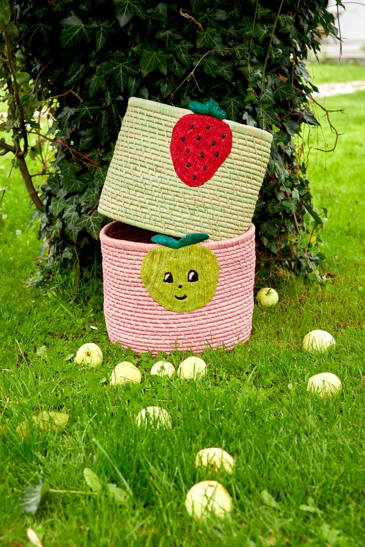 Cesta Rice rafia Ø35 cm, Strawberry embroidery RICE
