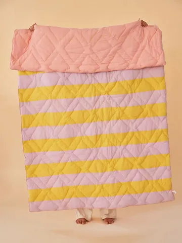 Manta de algodón Rice a rayas 140x200 cm - Yellow-lavender-pink - RICE