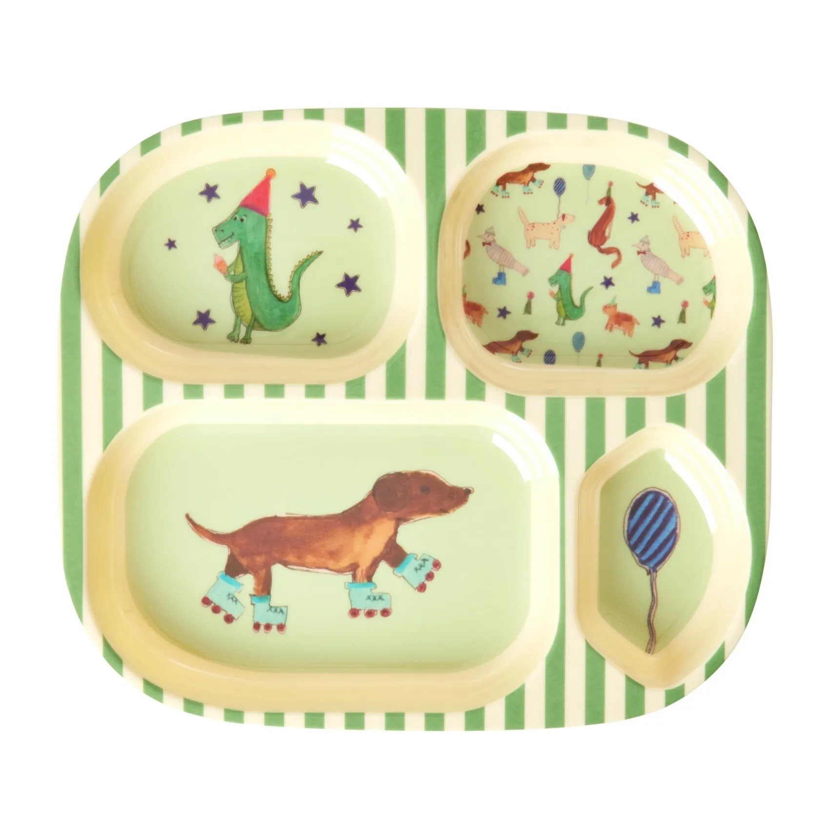 Plato infantil melamina Rice 4 compartimientos, Animal print-green RICE