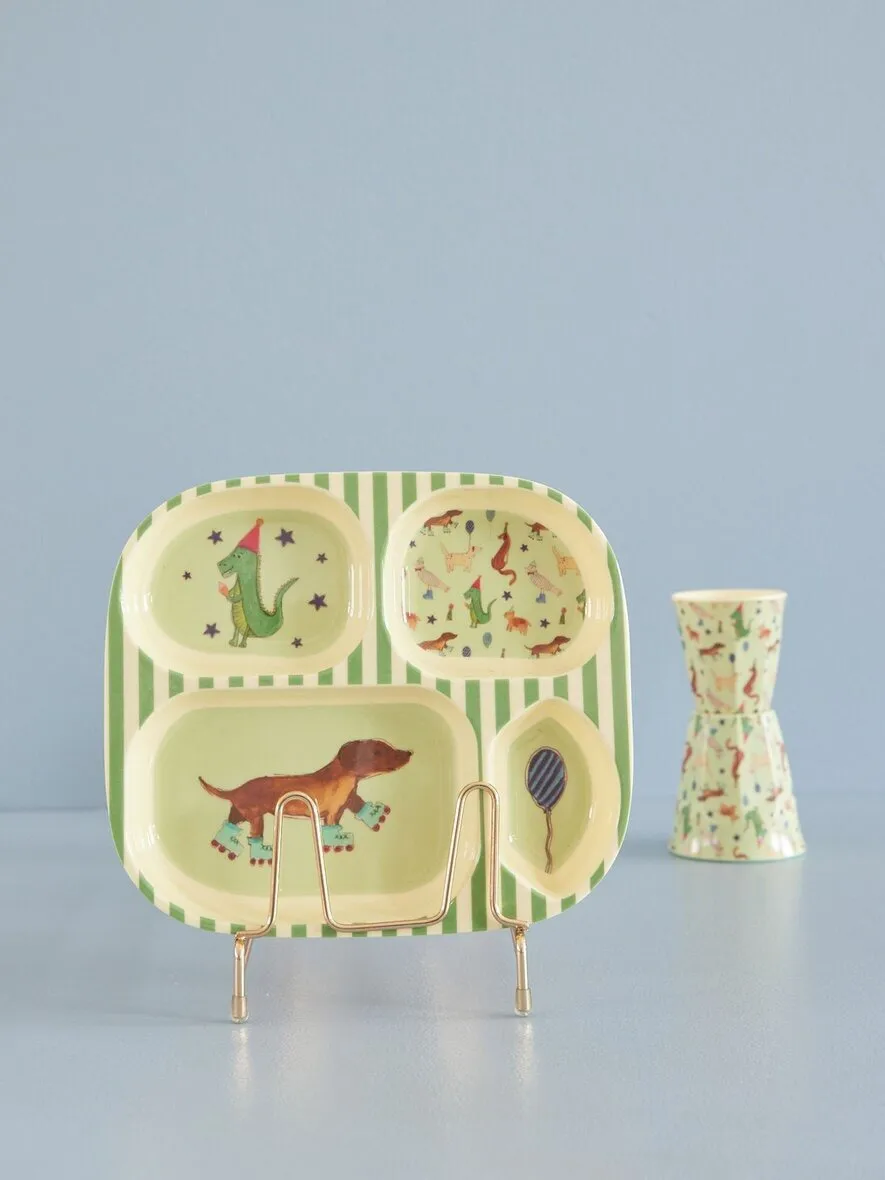Plato infantil melamina Rice 4 compartimientos, Animal print-green RICE