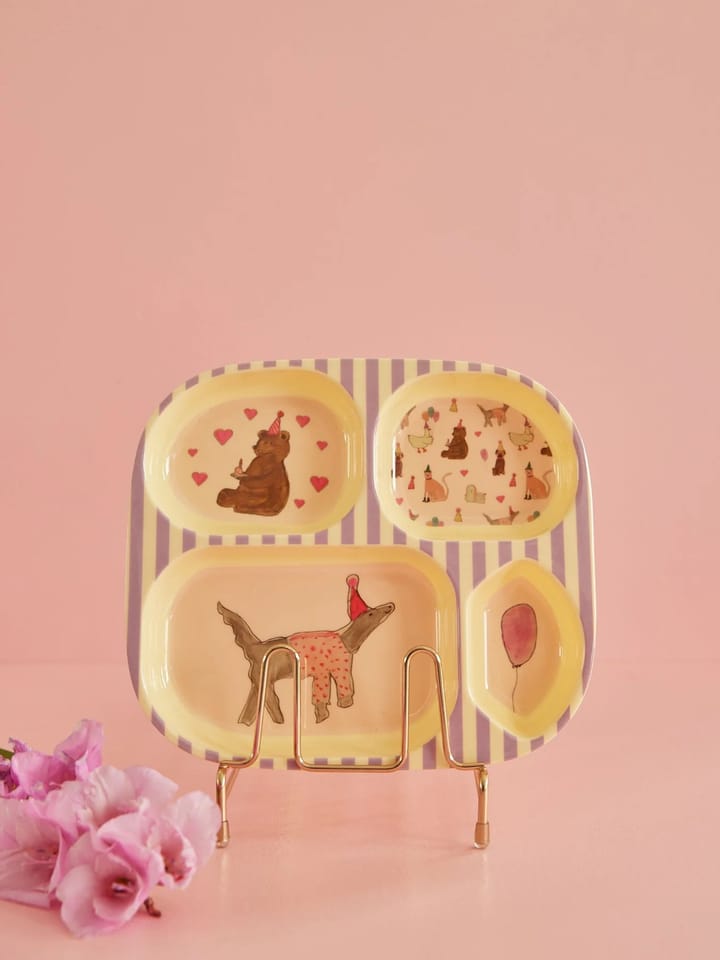 Plato infantil melamina Rice 4 compartimientos, Animal print-lavender RICE