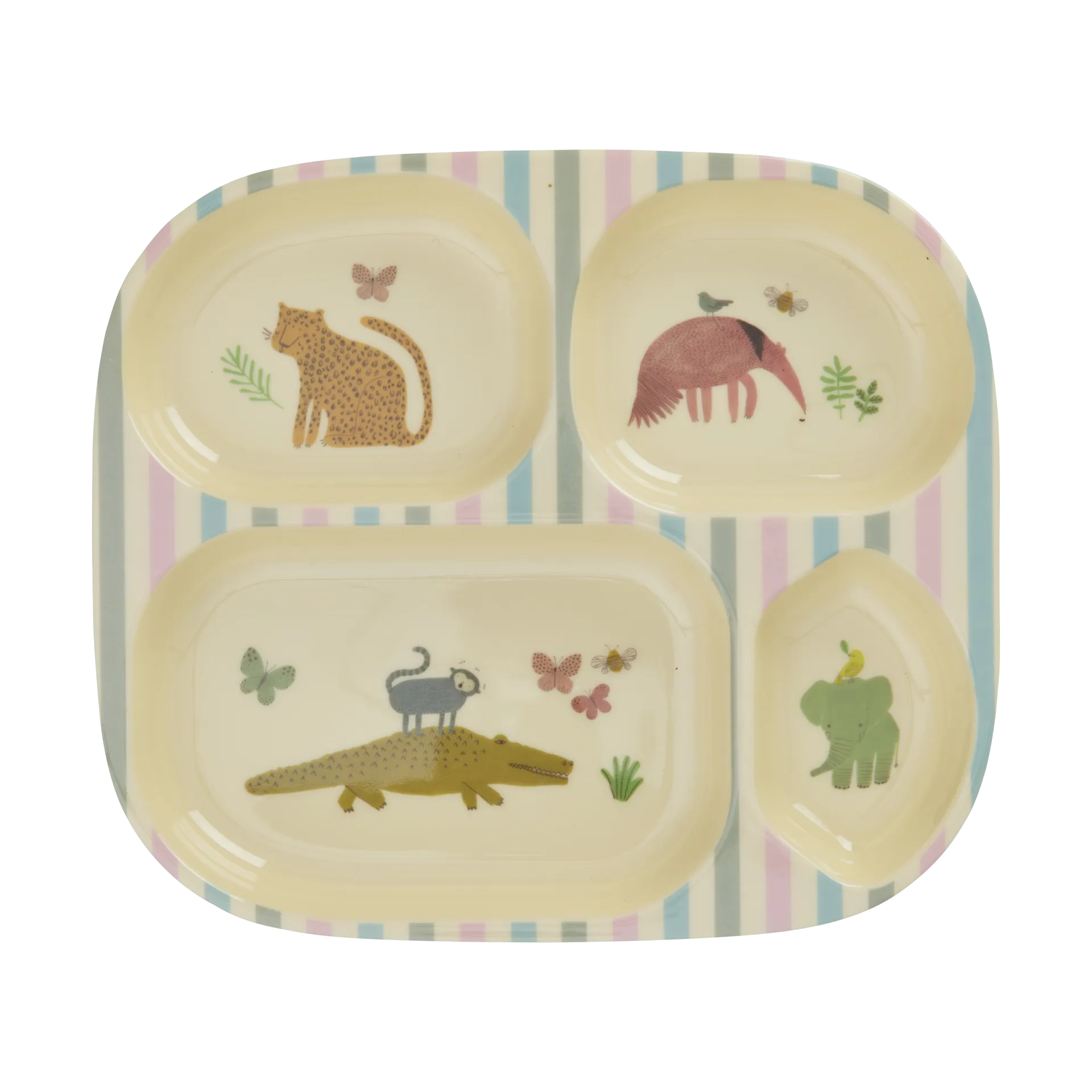 Plato infantil melamina Rice 4 compartimientos, Estampado Jungla Dulce RICE