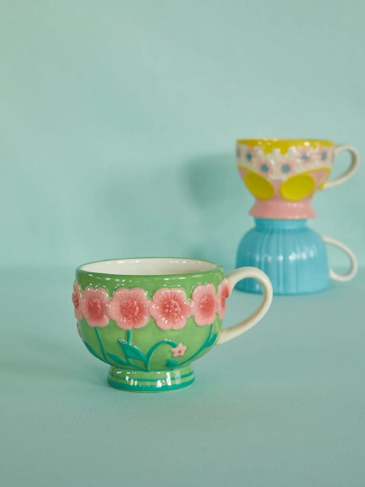 Taza de cerámica Rice Embossed Flower 30 cl, Sage green RICE