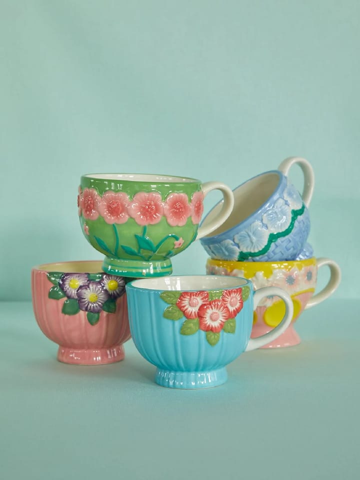 Taza de cerámica Rice Embossed Flower 30 cl, Sage green RICE