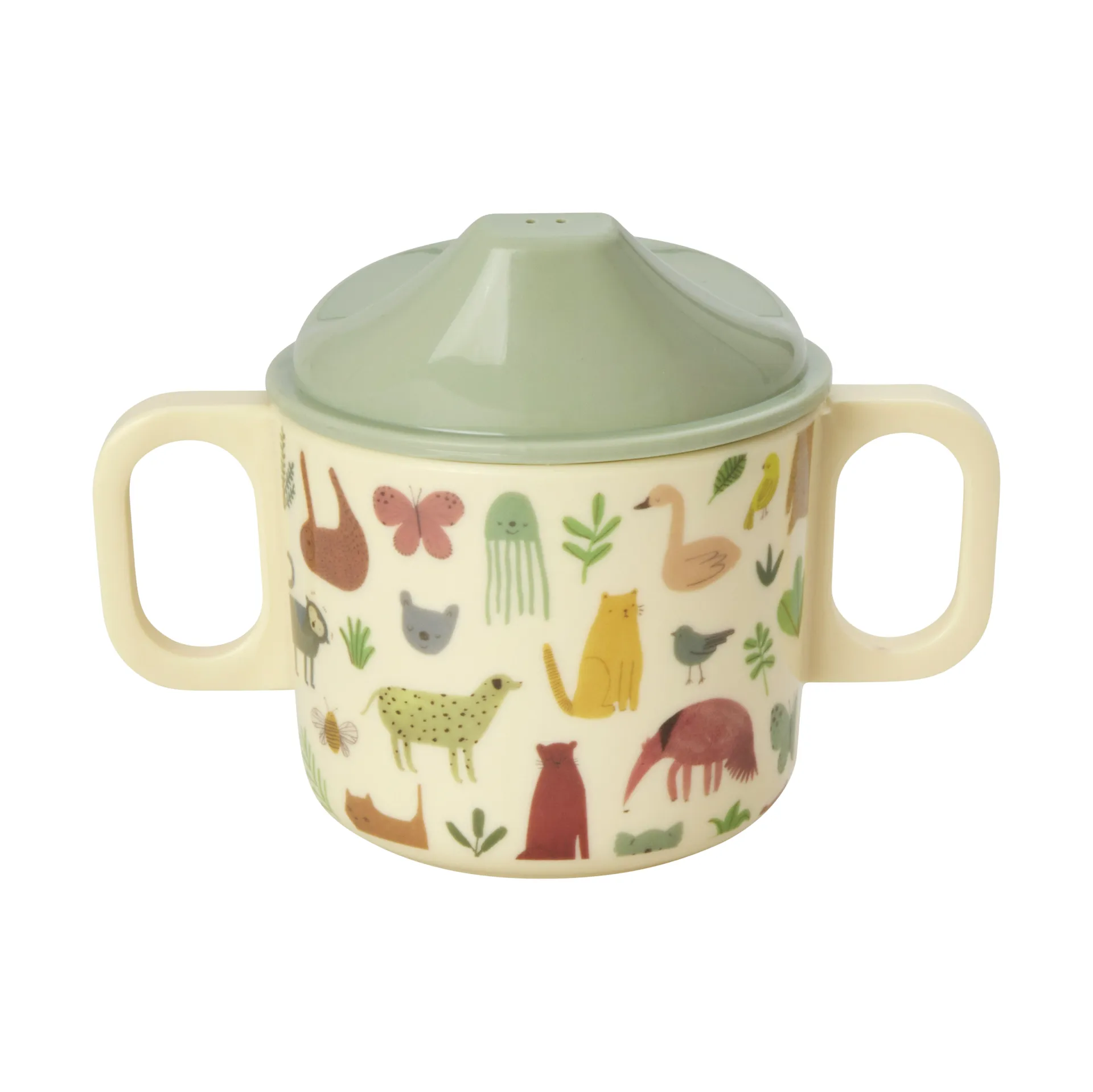 Taza infantil con dos asas Rice 20 cl, Estampado Jungla Dulce -Crema RICE