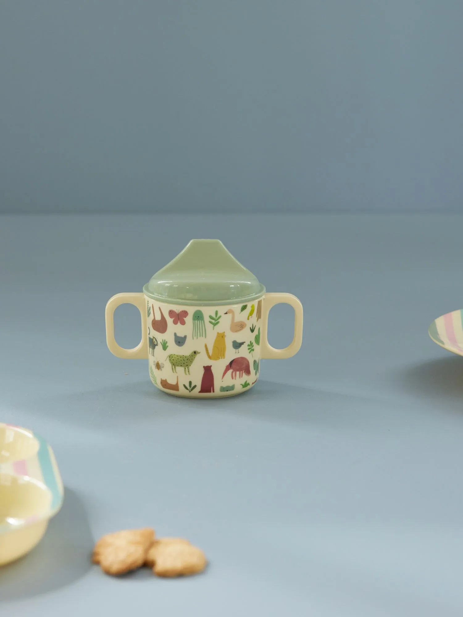 Taza infantil con dos asas Rice 20 cl, Estampado Jungla Dulce -Crema RICE