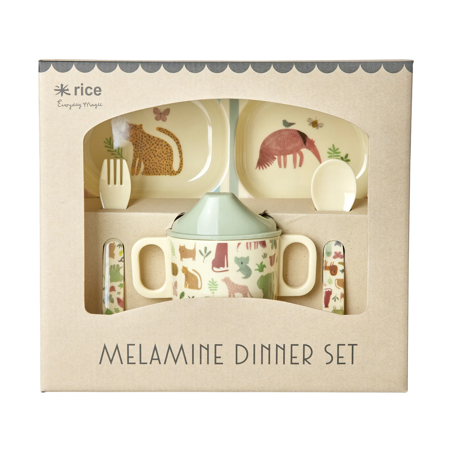 Vajilla infantil Rice 4 piezas, Estampado Jungla Dulce - Crema RICE