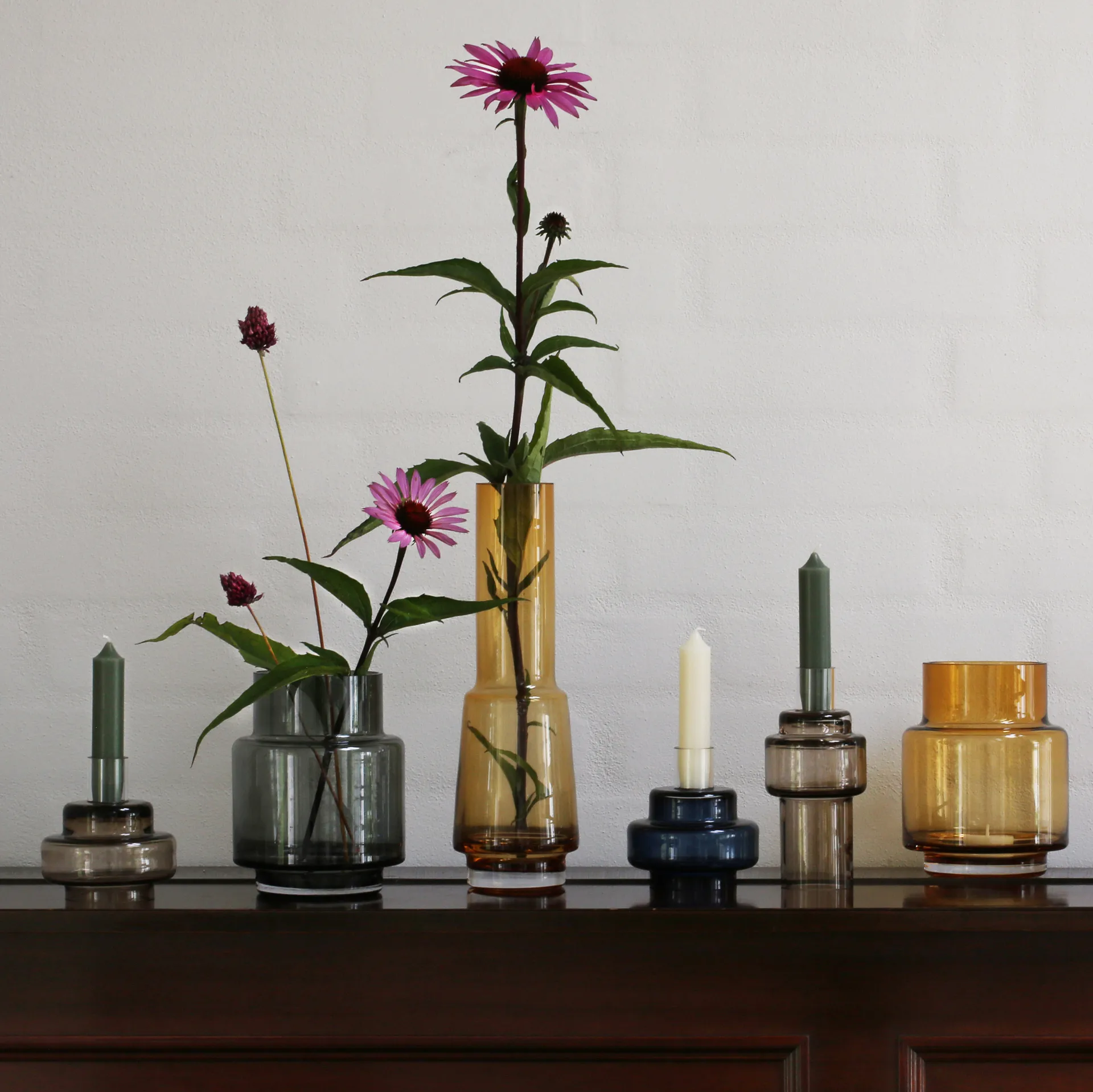 Glass candlestick no. 54, Indigo blue Ro Collection