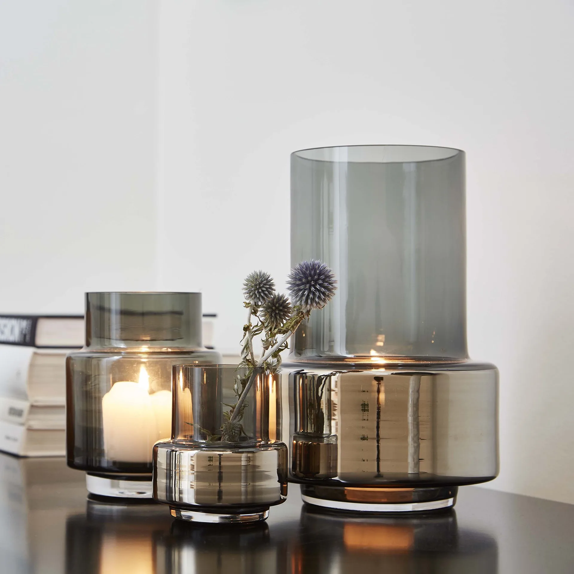 Portavelas Hurricane smoked tealight no. 25, Platino Ro Collection