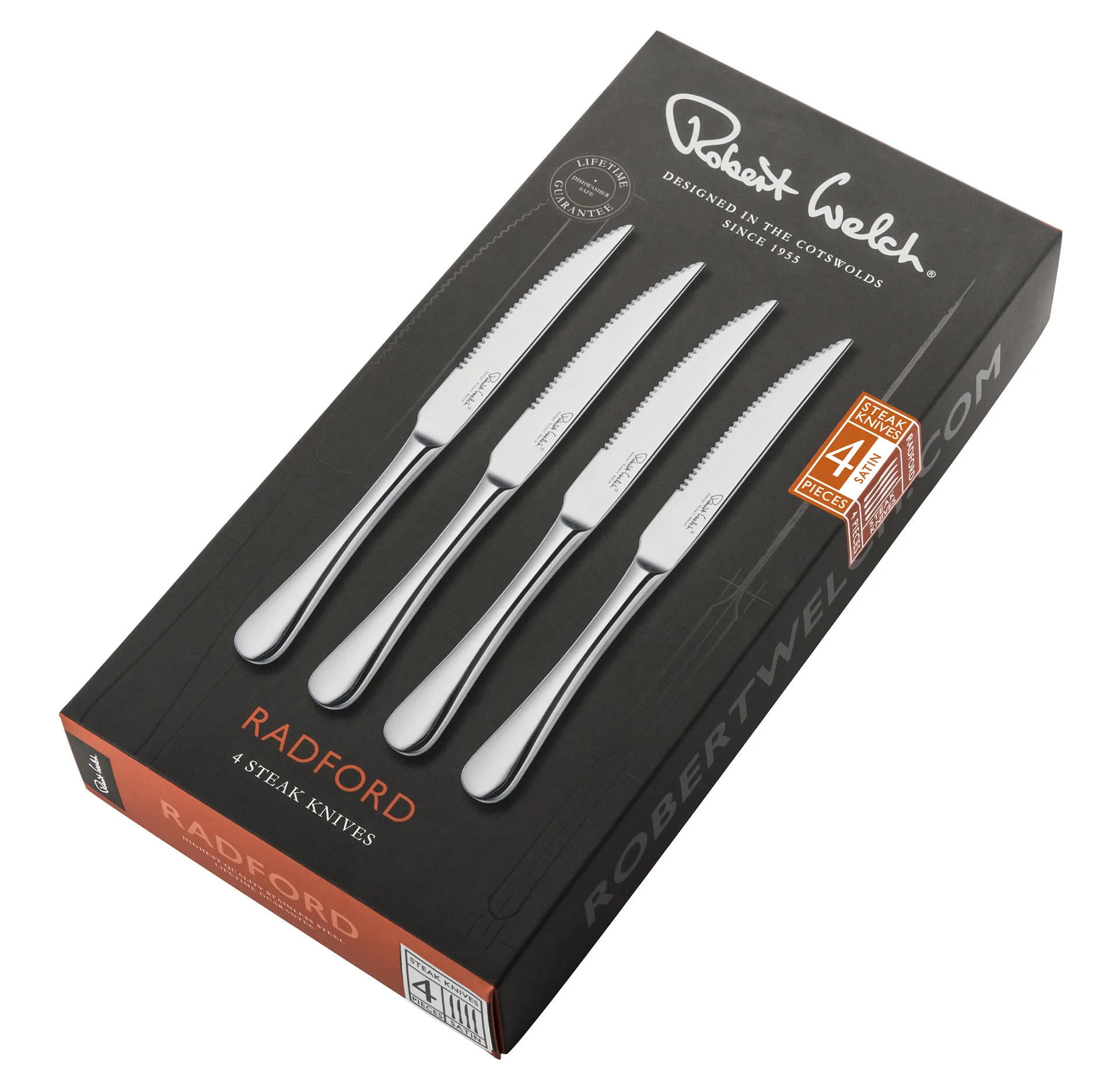 4 Cuchillos de carne Radford mate, acero inoxidable Robert Welch