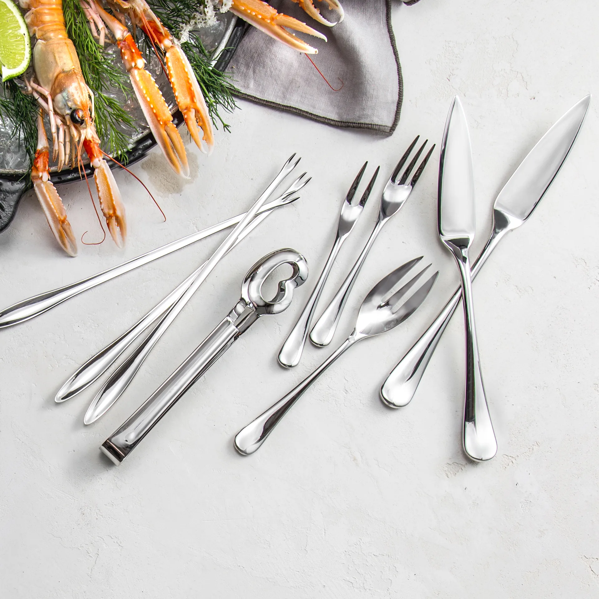 Tenedor de ostras Radford brillante, acero inoxidable Robert Welch