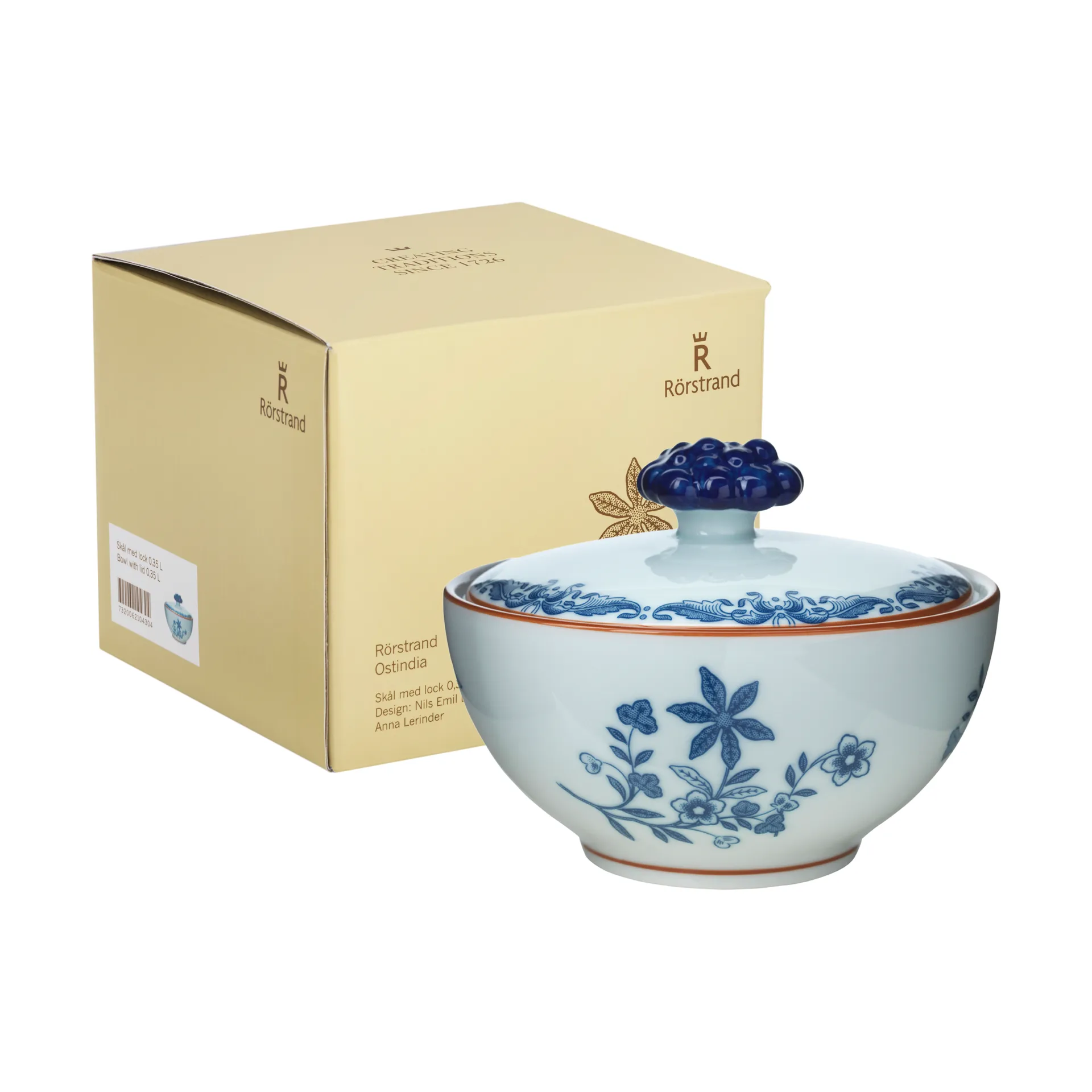 Set de regalo Bol con tapa Ostindia 35 cl, Azul-blanco Rörstrand