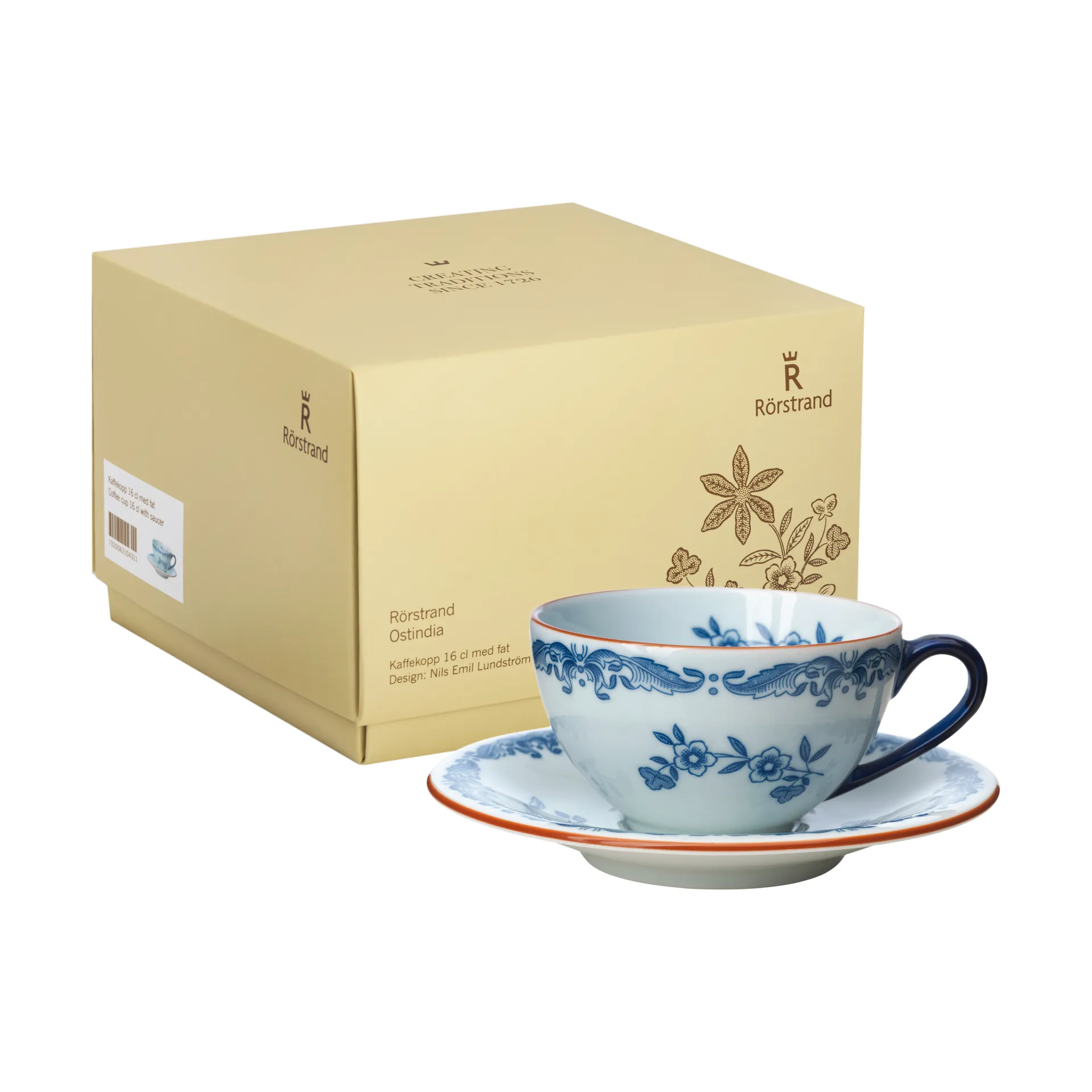 Set de regalo Taza con platillo Ostindia 16 cl, Azul-blanco Rörstrand