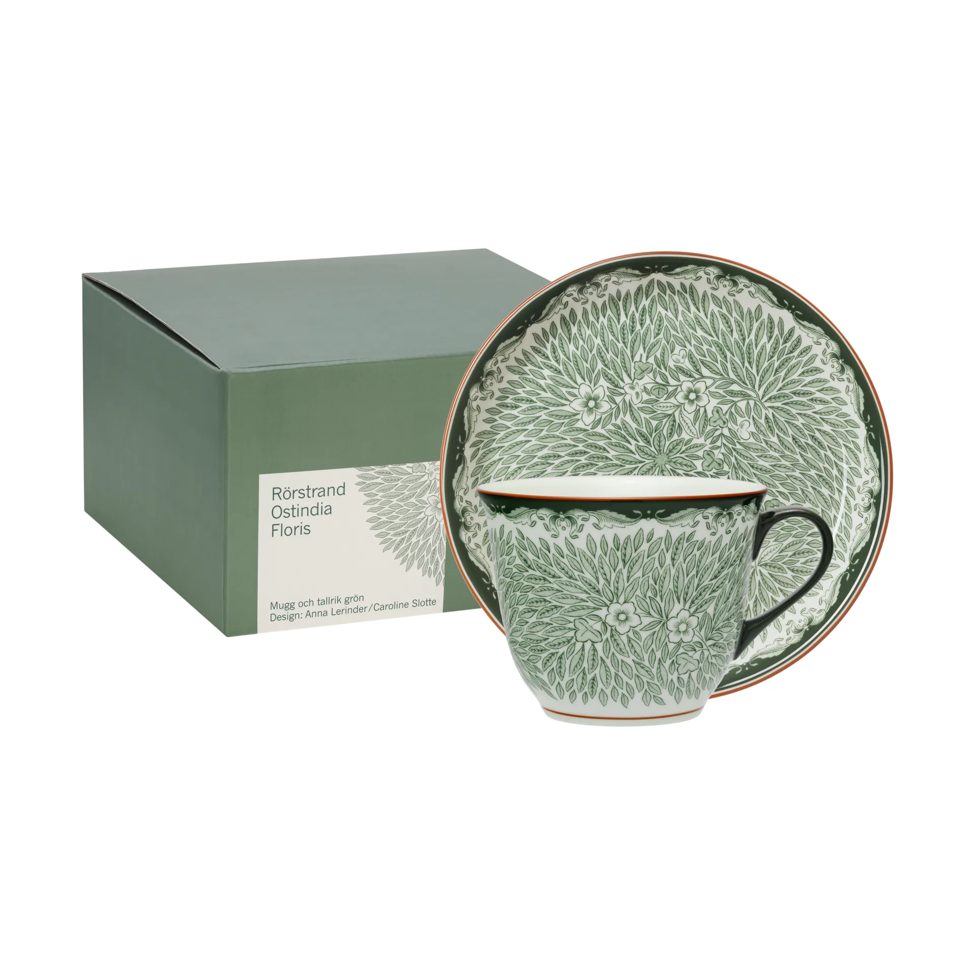 Taza 40 cl y platillo Ø20 cm Ostindia Floris, Verde
 Rörstrand