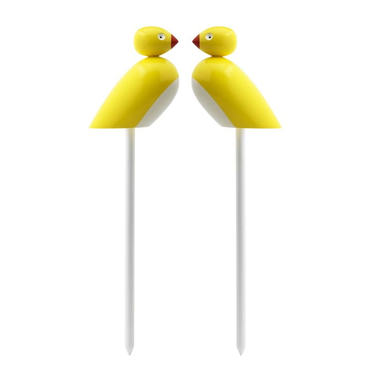2 Gorriones en palos de madera - amarillo - Rosendahl