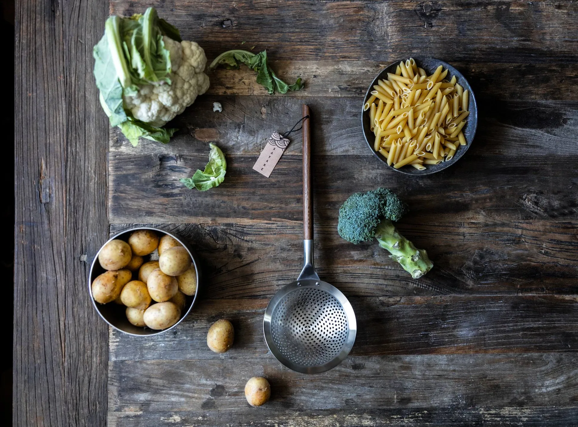 Satake espumadera perforada, Acero inoxidable-nogal, 41,3x14,2 cm Satake