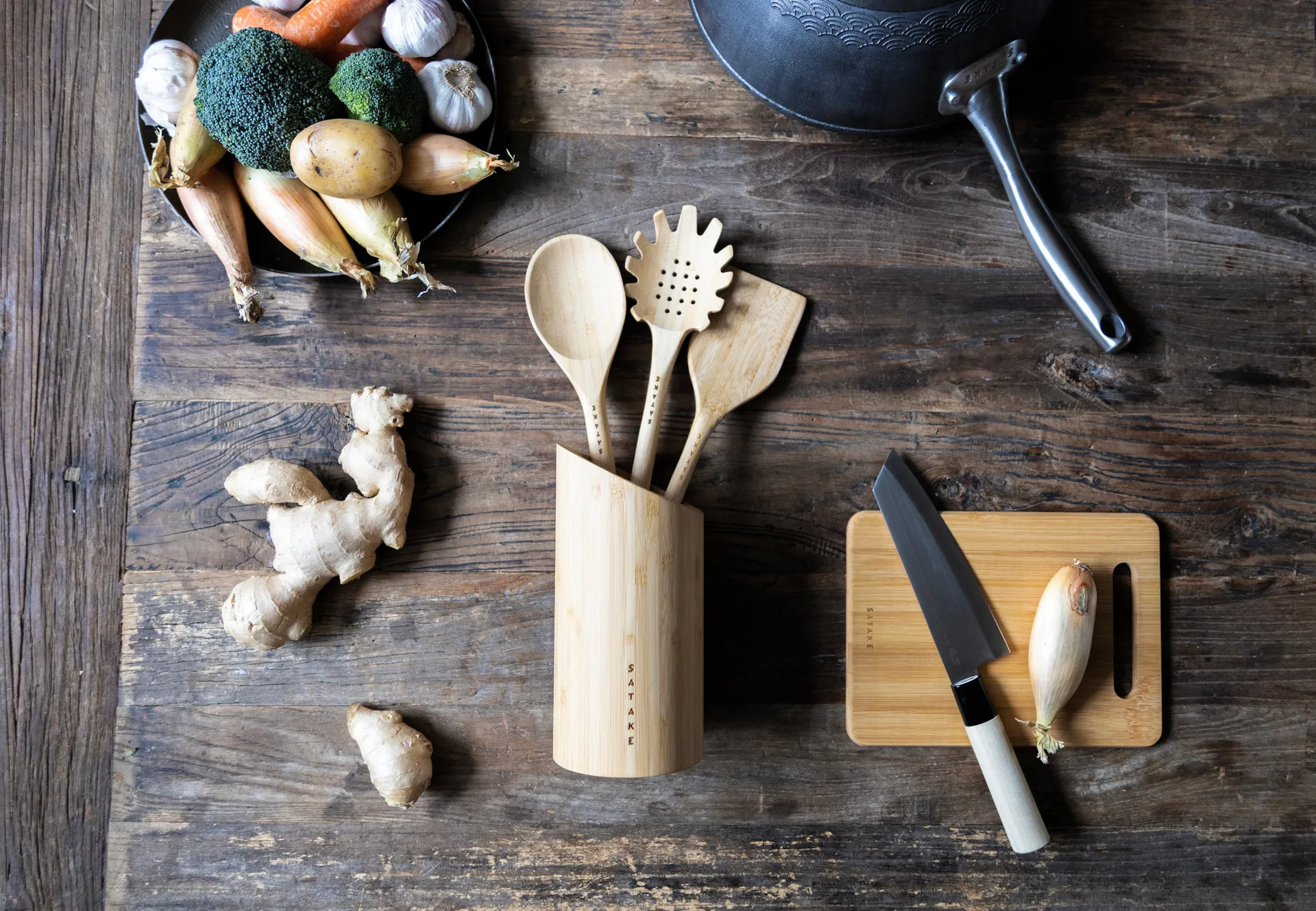 Utensilios y soporte para utensilios Satake , Bambú, 4 piezas Satake