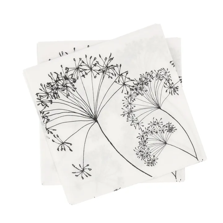 Botanical servilleta de papel - Blanco y negro, paquete de 20, 33x33 cm - Scandi Essentials