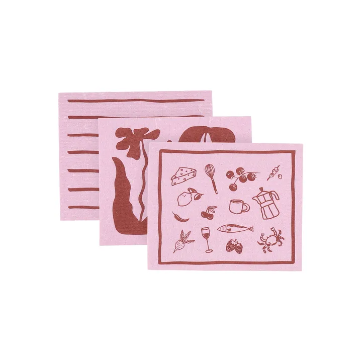 Daily bayeta con estampado - Rosa, pack de 3 piezas - Scandi Essentials
