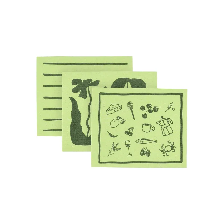 Daily bayeta con estampado - Verde, pack de 3 piezas - Scandi Essentials