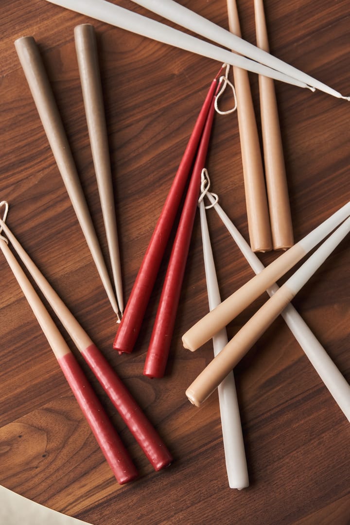 Vela cónica de dos colores 32 cm, 4 unidades, Beige-rojo Scandi Essentials