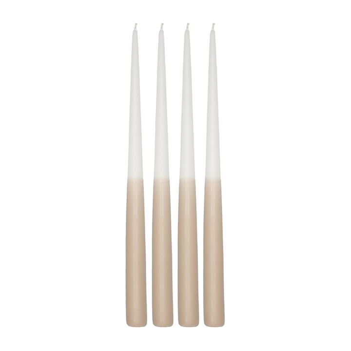 Vela cónica de dos colores 32 cm, 4 unidades - Blanco-sand - Scandi Essentials