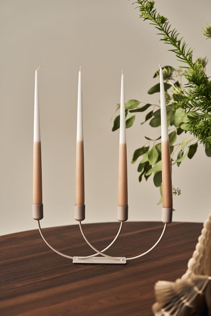 Vela cónica de dos colores 32 cm, 4 unidades, Blanco-sand Scandi Essentials