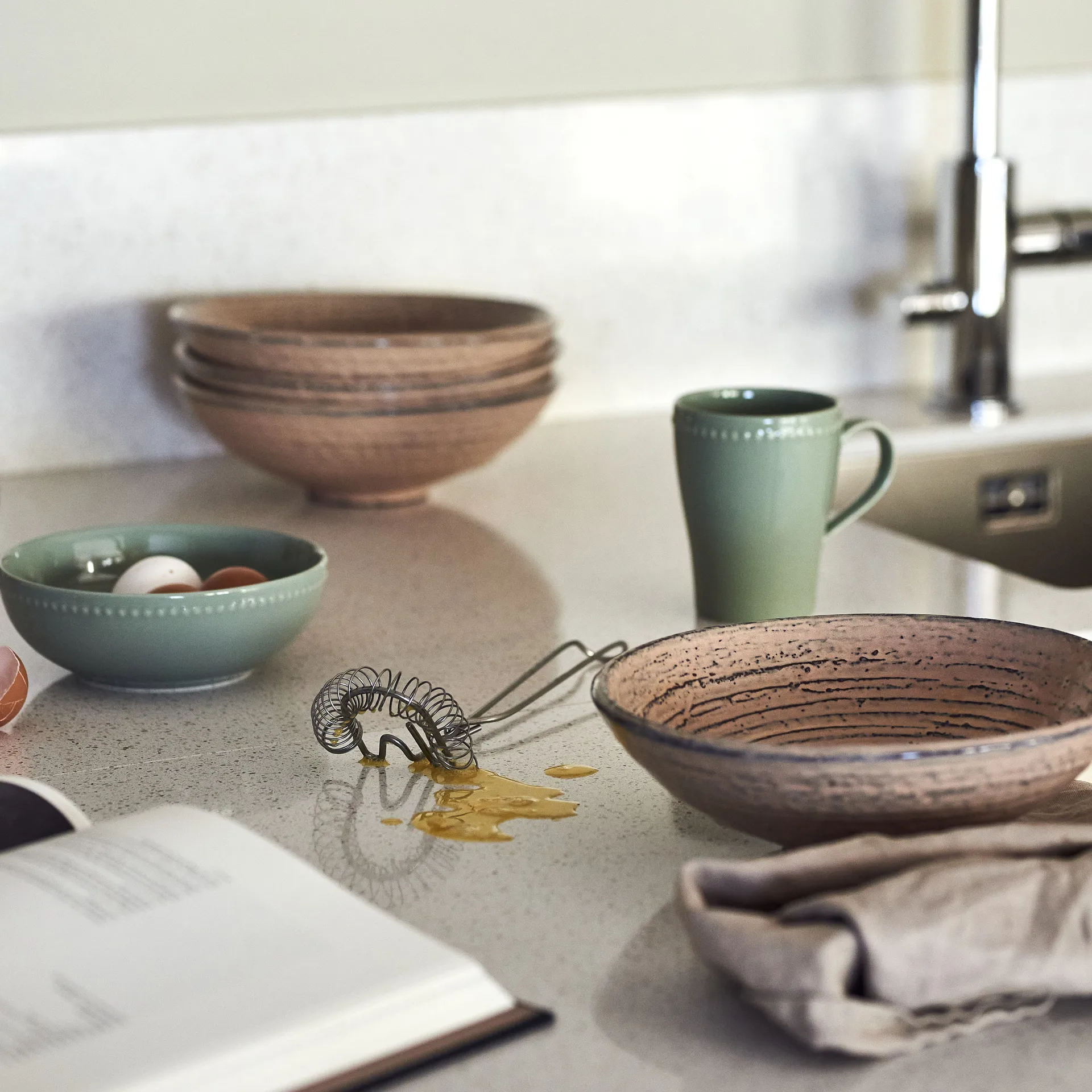 4 Boles para desayuno Dots 60 cl, Verde Scandi Living