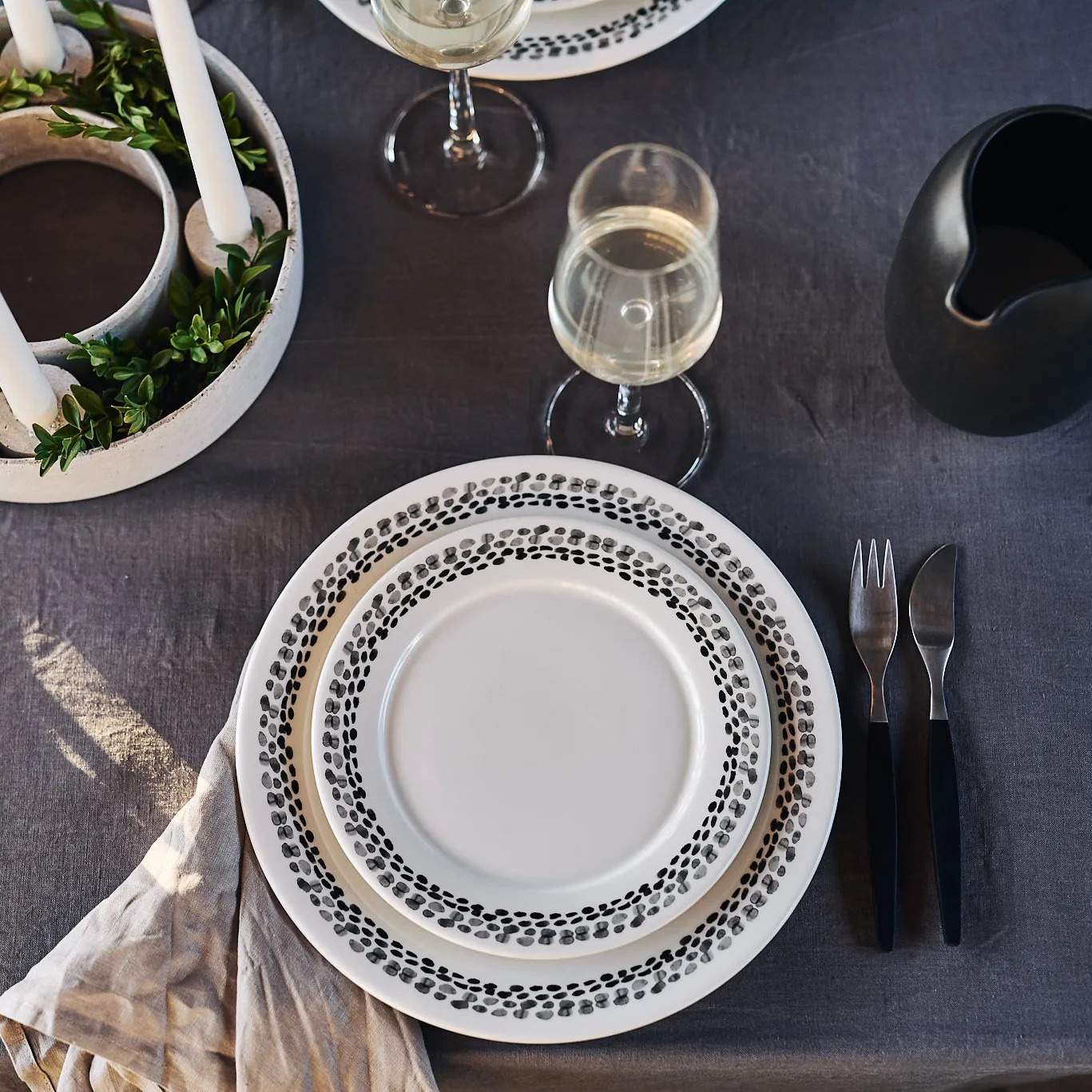 4 Platillos Klappersten 21 cm, negro-blanco Scandi Living