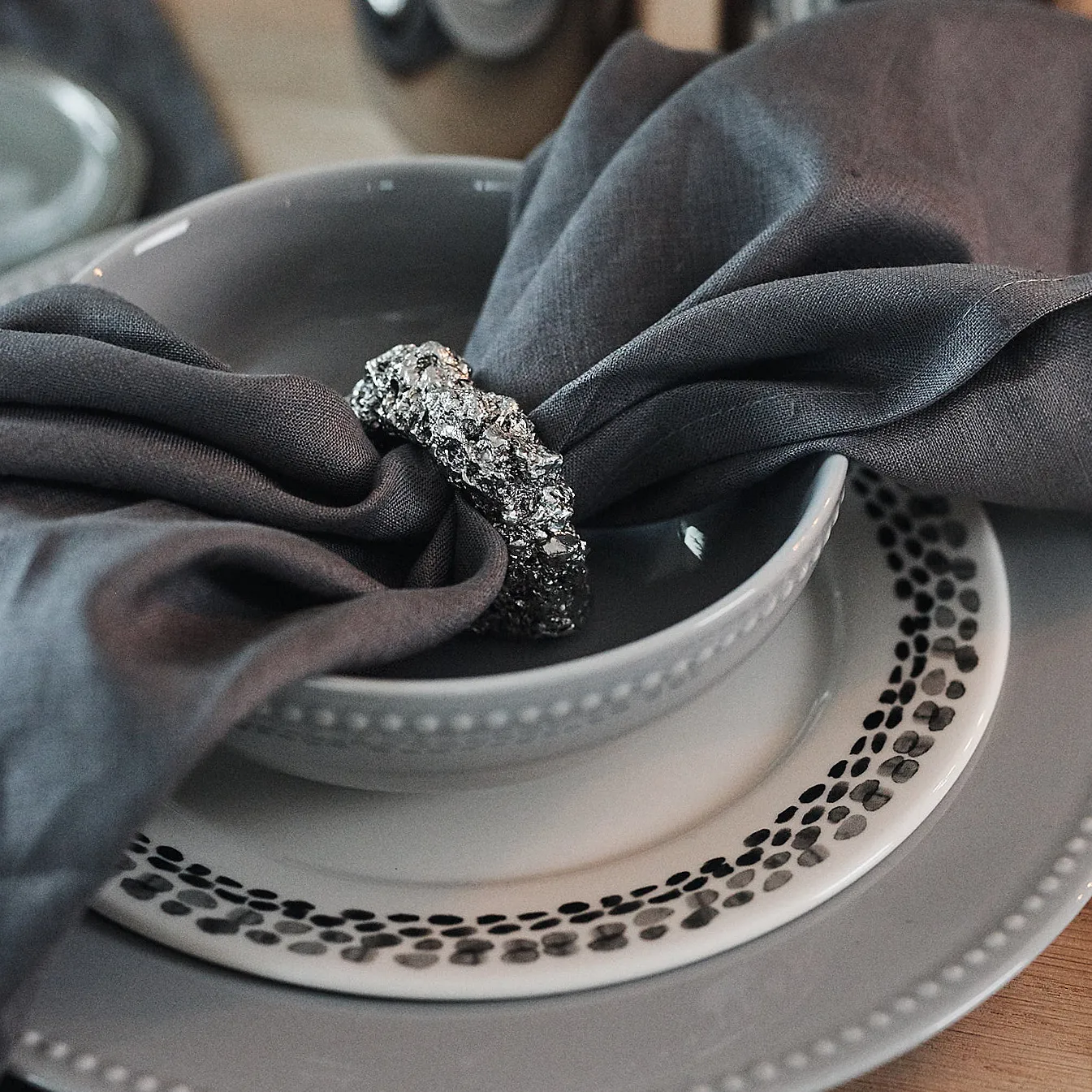 4 Platillos Klappersten 21 cm, negro-blanco Scandi Living