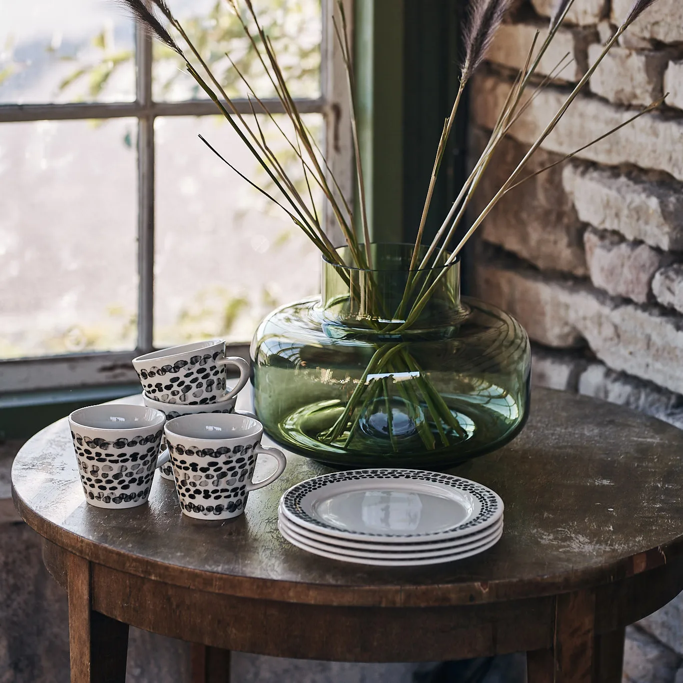 4 Platillos Klappersten 21 cm, negro-blanco Scandi Living