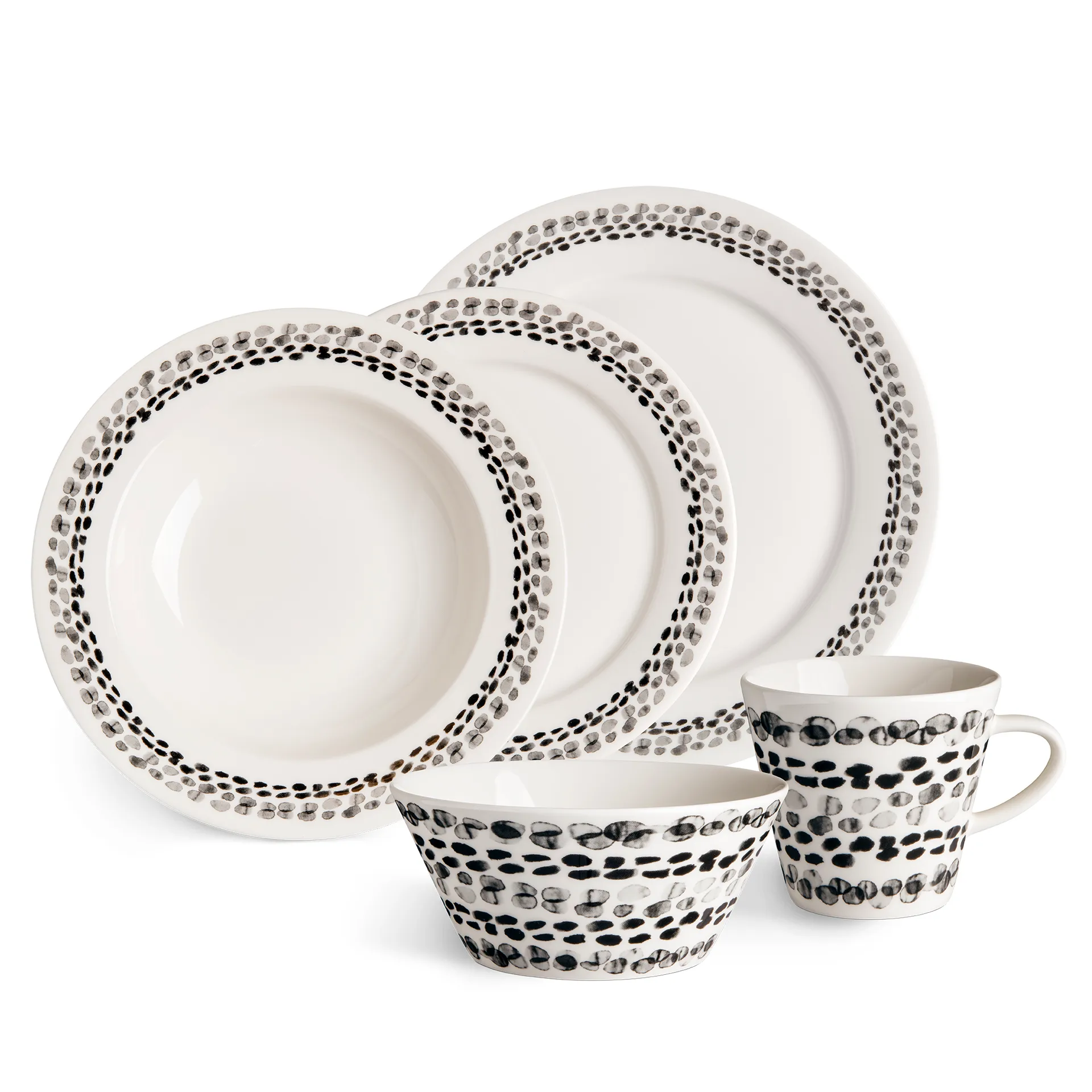 4 Platillos Klappersten 21 cm, negro-blanco Scandi Living