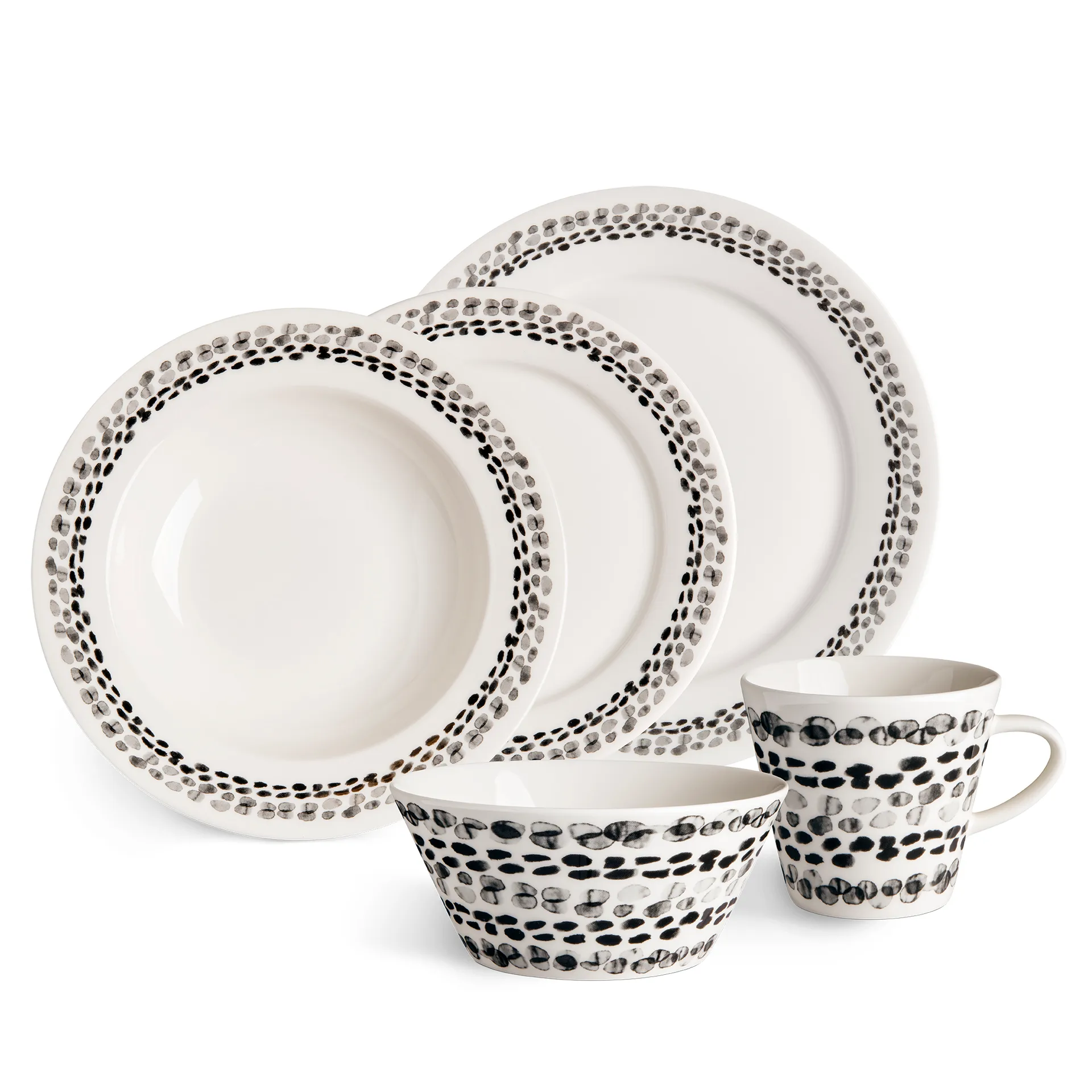 4 Platos Klappersten 28 cm, negro-blanco Scandi Living