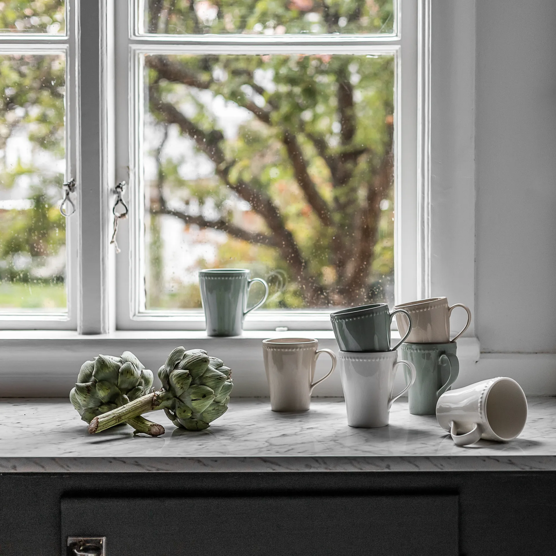 4 Tazas Dots 35 cl, Blanco crema Scandi Living