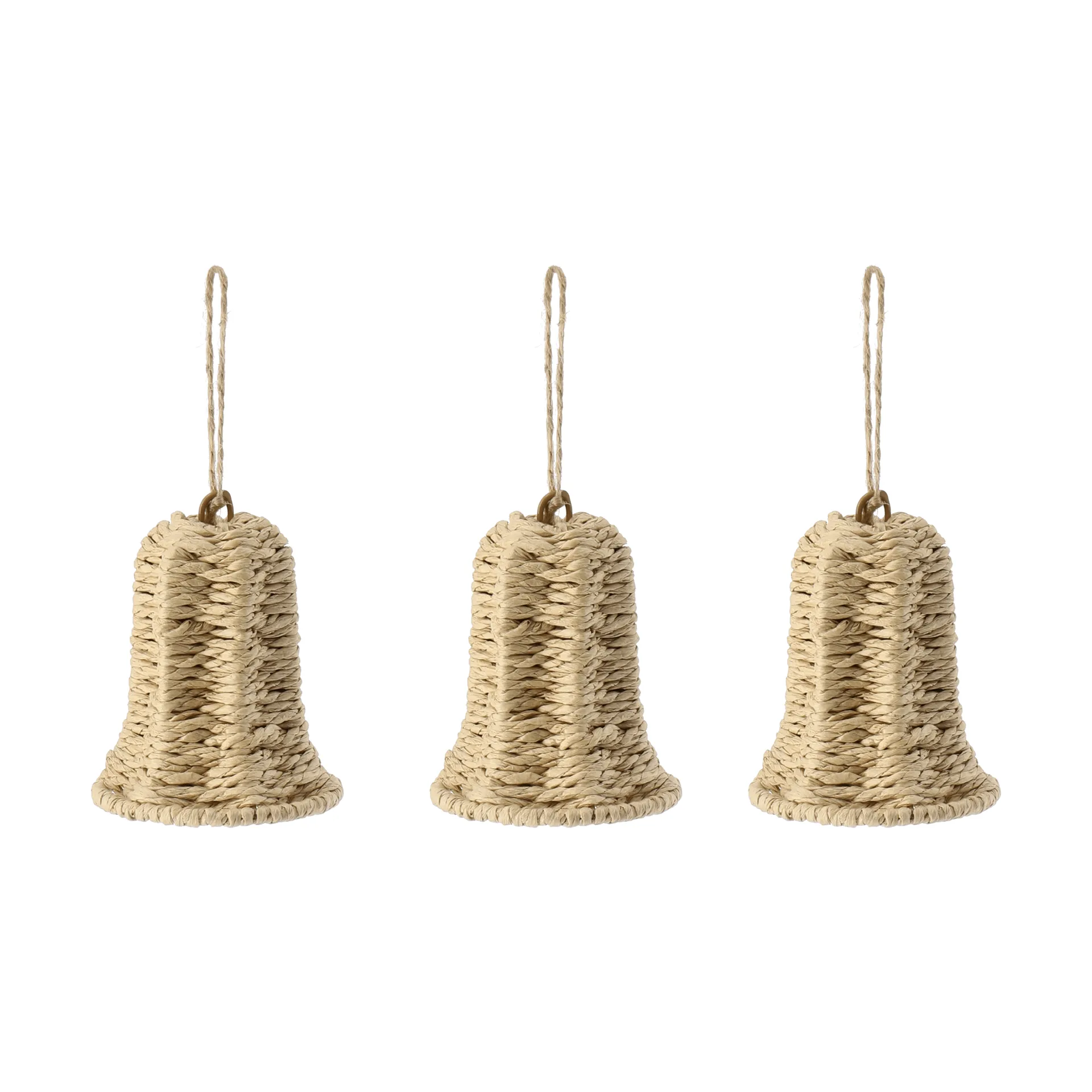 Adorno colgante navideño de campana Twine, 3-pack, Natural Scandi Living