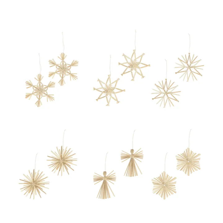 Adorno colgante navideño de paja Straw, 12 piezas - Blanco - Scandi Living
