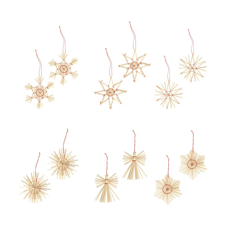Adorno colgante navideño de paja Straw, 12 piezas - Rojo - Scandi Living