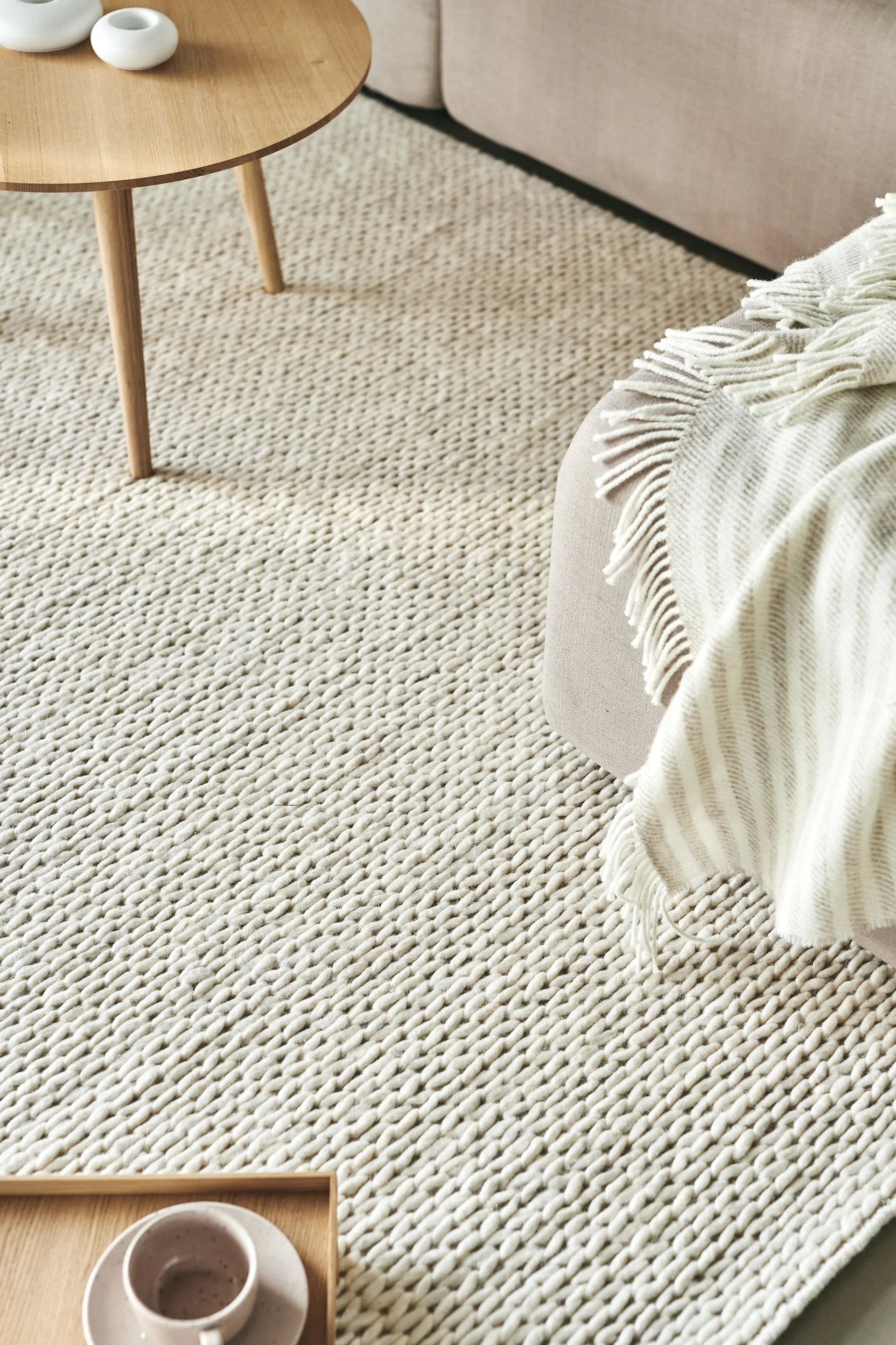 Alfombra de lana Braided blanco natural, 200x300 cm Scandi Living