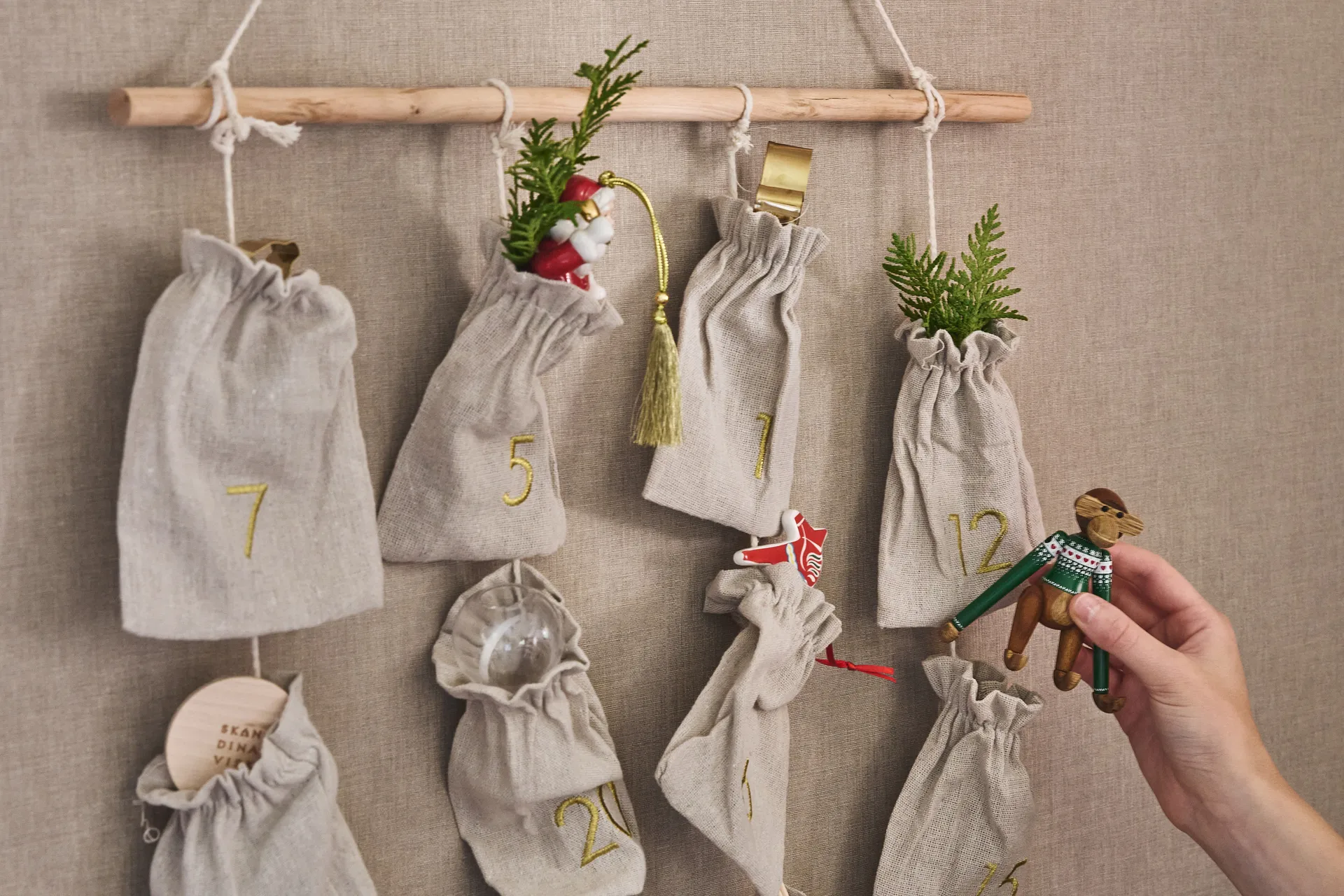 Calendario de adviento Joyful 75 cm, Beige Scandi Living