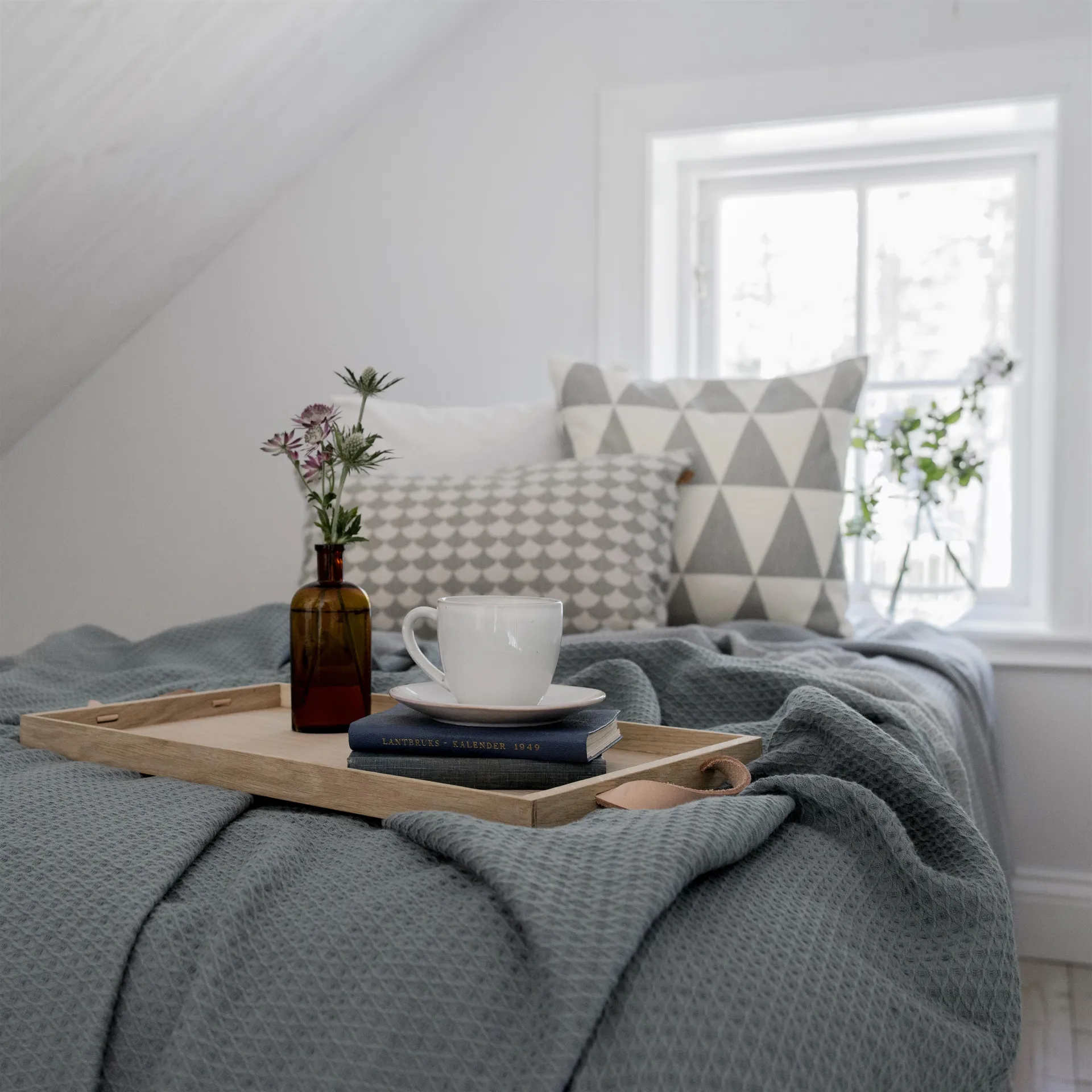 Colcha de cama Kimono 260x260 cm, dusty petrol Scandi Living